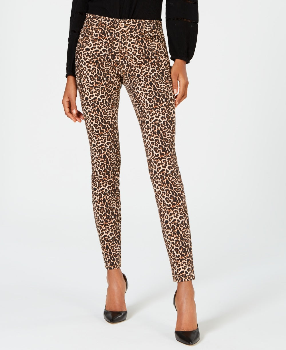 Calça jeans skinny feminina com estampa de leopardo da INC International Concepts, tamanho 10, laranja, pequena