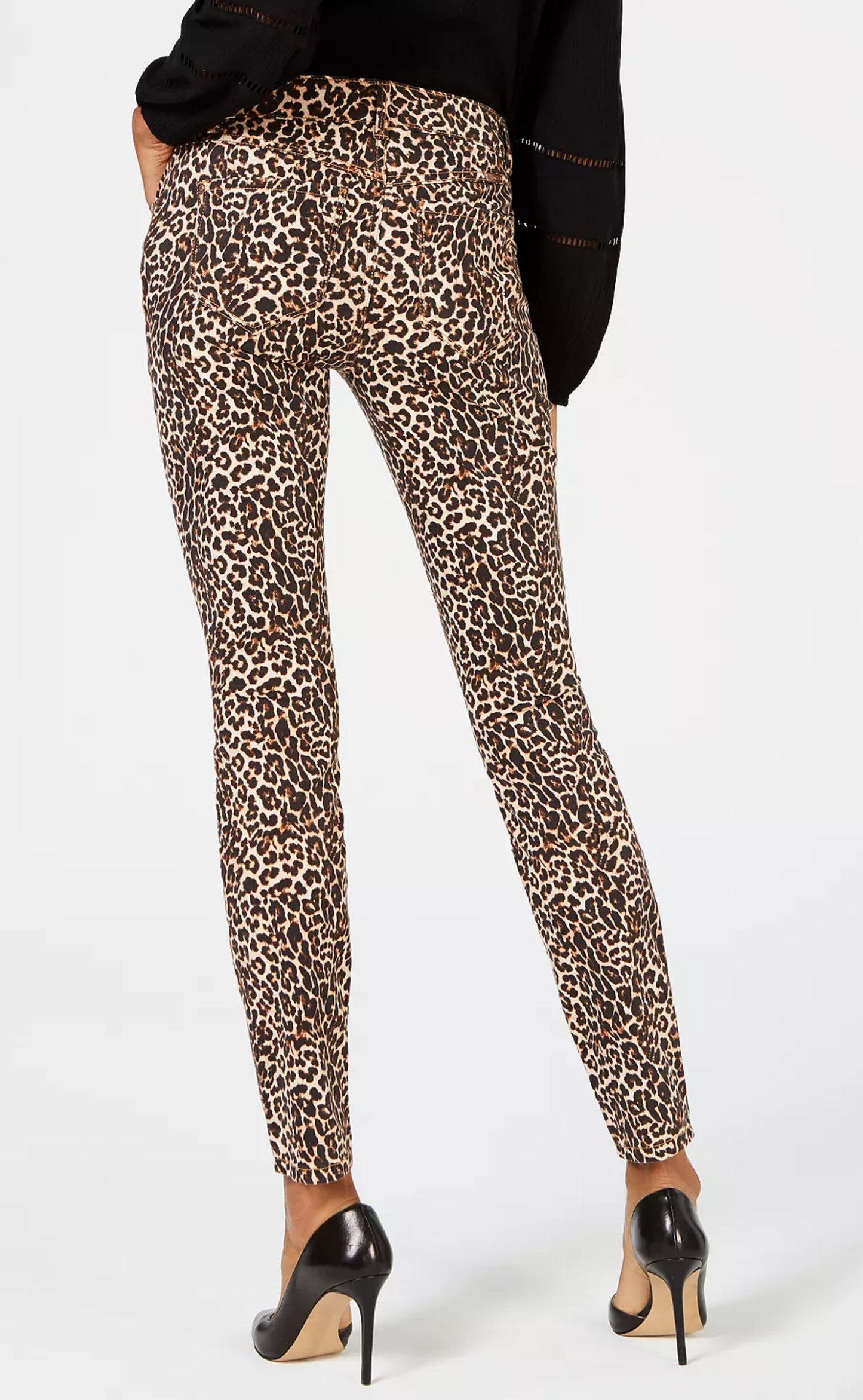 Calça jeans skinny feminina com estampa de leopardo da INC International Concepts, tamanho 10, laranja, pequena