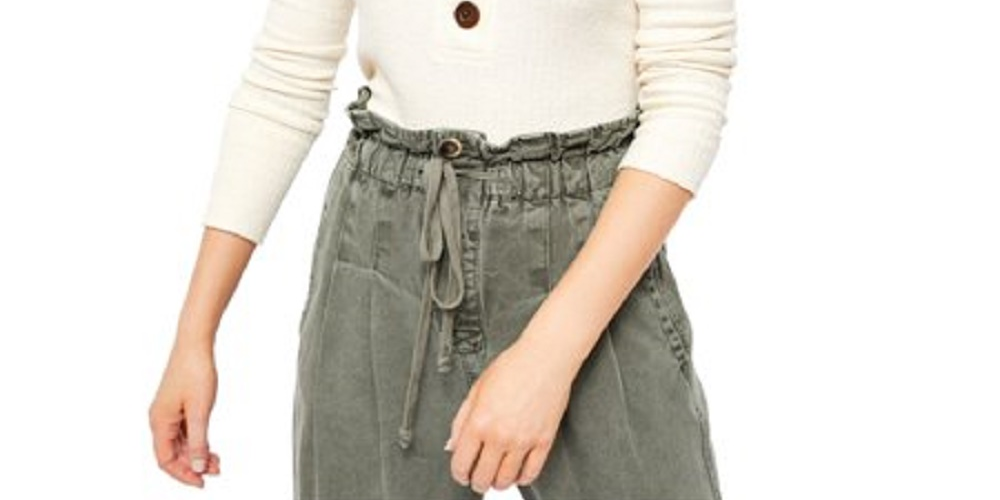 Suéter feminino Free People, manga comprida, gola V, branco, tamanho extragrande