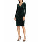 Vestido de festa Ralph Lauren feminino, manga comprida, franzido, decote em V, acima do joelho, tamanho 10, verde, pequeno