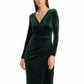 Vestido de festa Ralph Lauren feminino, manga comprida, franzido, decote em V, acima do joelho, tamanho 10, verde, pequeno