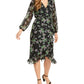 Vestido midi envelope com estampa floral feminino Q&amp;A, roxo, tamanho grande