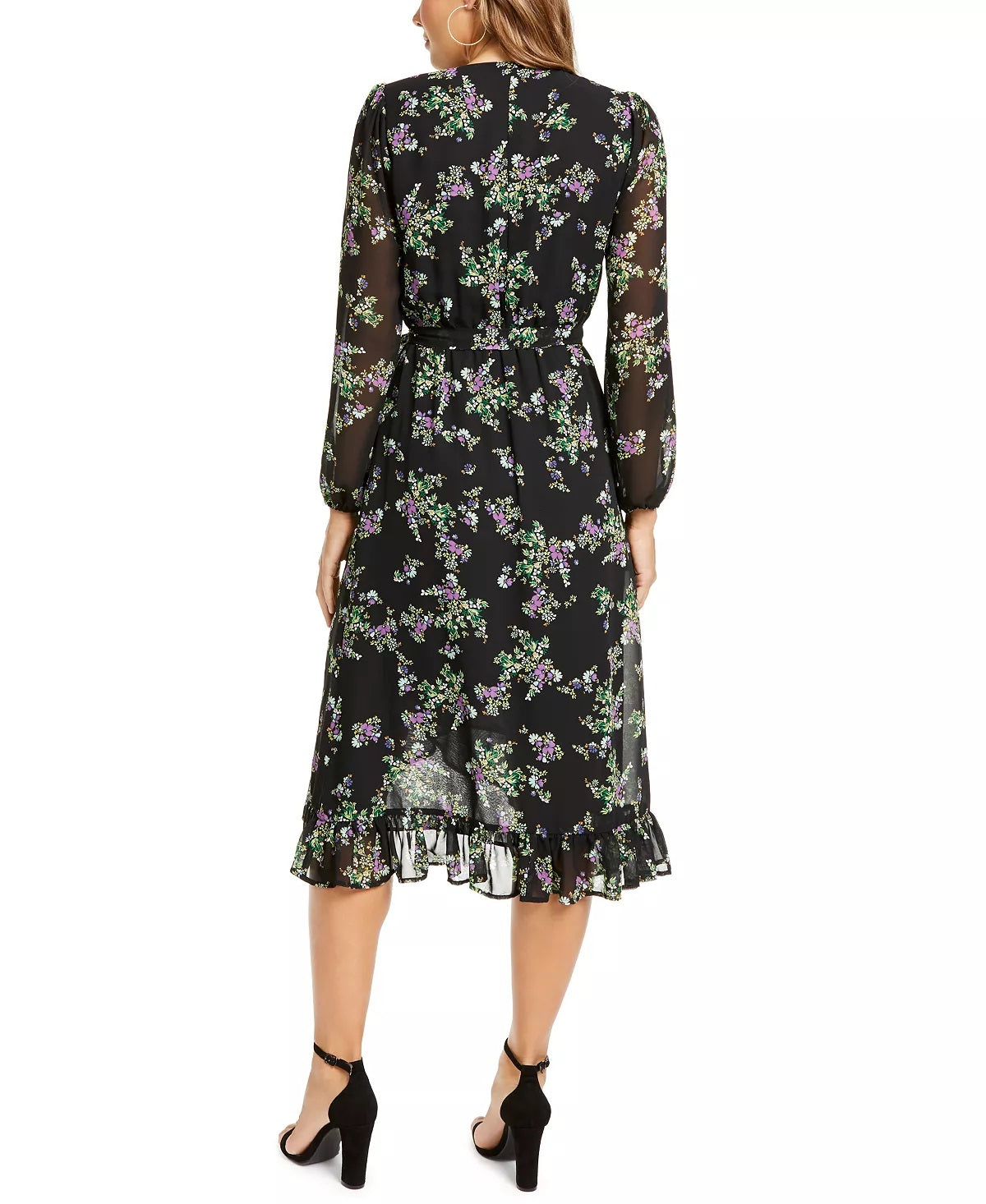 Vestido midi envelope com estampa floral feminino Q&amp;A, roxo, tamanho grande