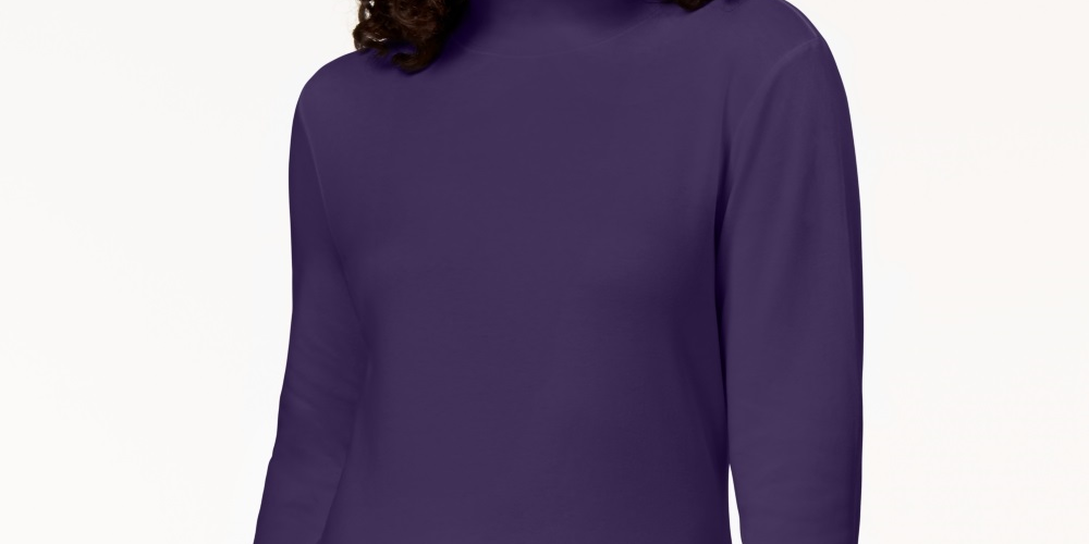 Blusa de gola alta feminina Karen Scott de algodão, roxa, tamanho pequeno