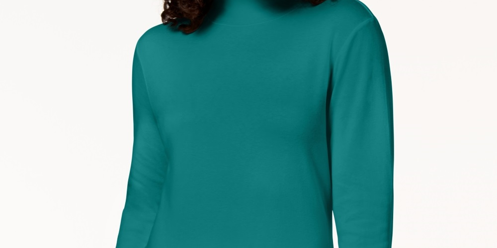Blusa de gola alta feminina Karen Scott de algodão, verde, tamanho médio