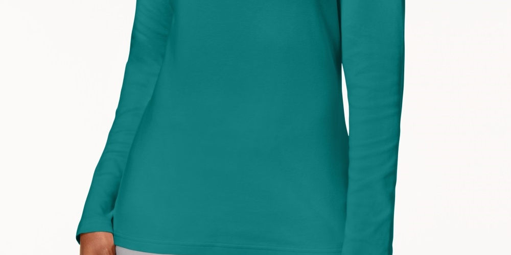 Blusa de gola alta feminina Karen Scott de algodão, verde, tamanho médio