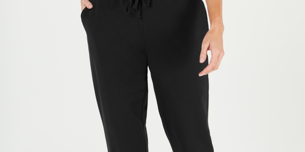 Calça jogger feminina Karen Scott Sport com cordão na cintura, preta, tamanho X-S