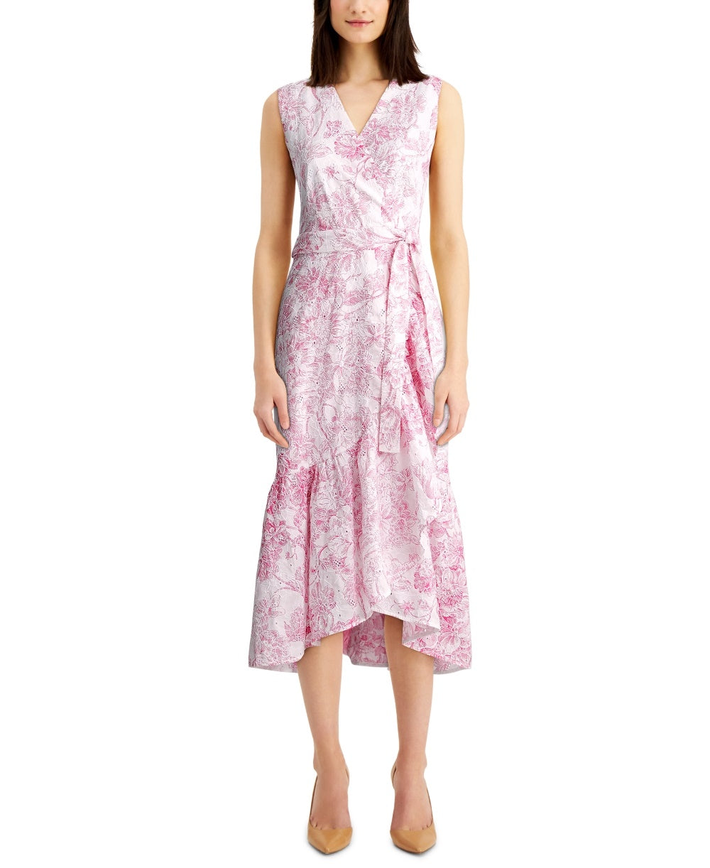 Vestido envelope falso com babados e ilhós estampados femininos Charter Club, rosa, tamanho 14