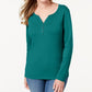 Karen Scott Top Henley de Algodão Feminino Azul Tamanho Grande