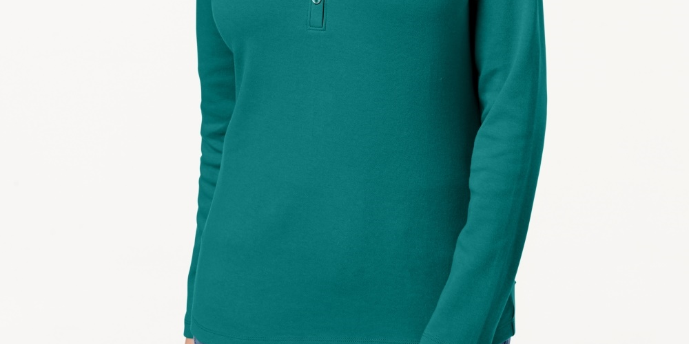 Karen Scott Top Henley de Algodão Feminino Azul Tamanho Grande