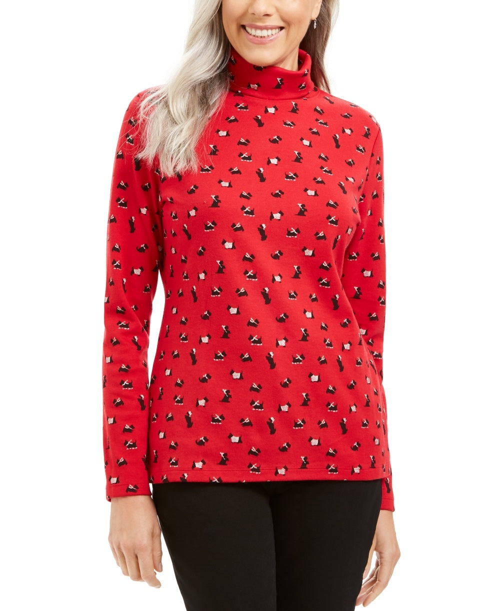 Karen Scott Blusa Feminina Manga Longa Gola Alta Estampada Vermelha Tamanho P