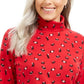 Karen Scott Blusa Feminina Manga Longa Gola Alta Estampada Vermelha Tamanho P