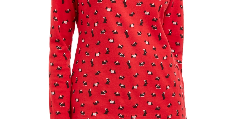 Karen Scott Blusa Feminina Manga Longa Gola Alta Estampada Vermelha Tamanho P