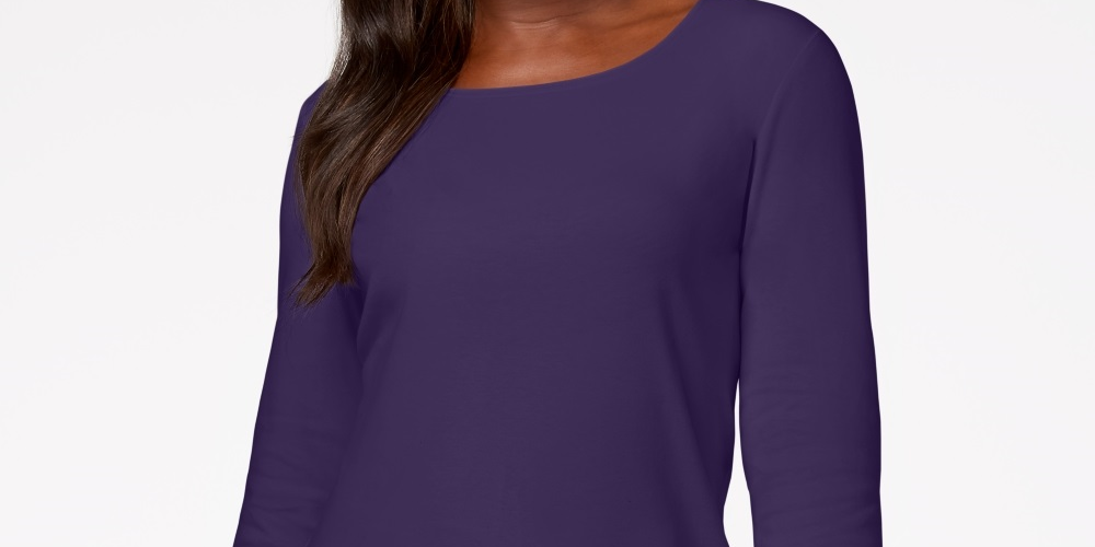 Karen Scott Blusa feminina de algodão com decote redondo, roxa, tamanho grande