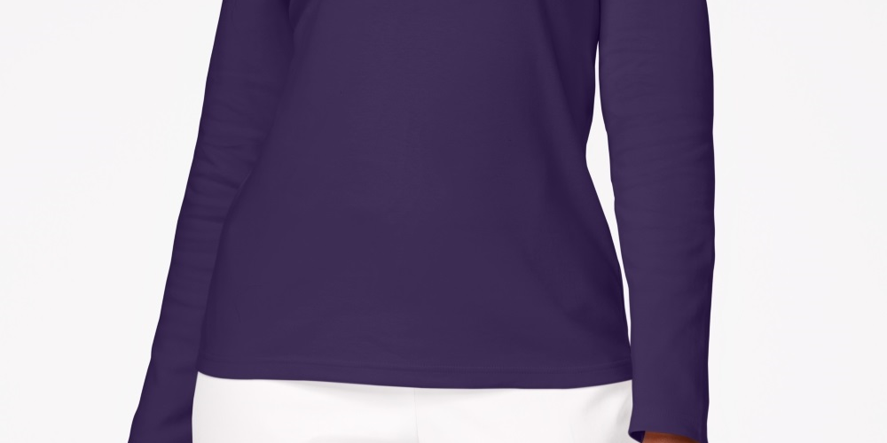 Karen Scott Blusa feminina de algodão com decote redondo, roxa, tamanho grande