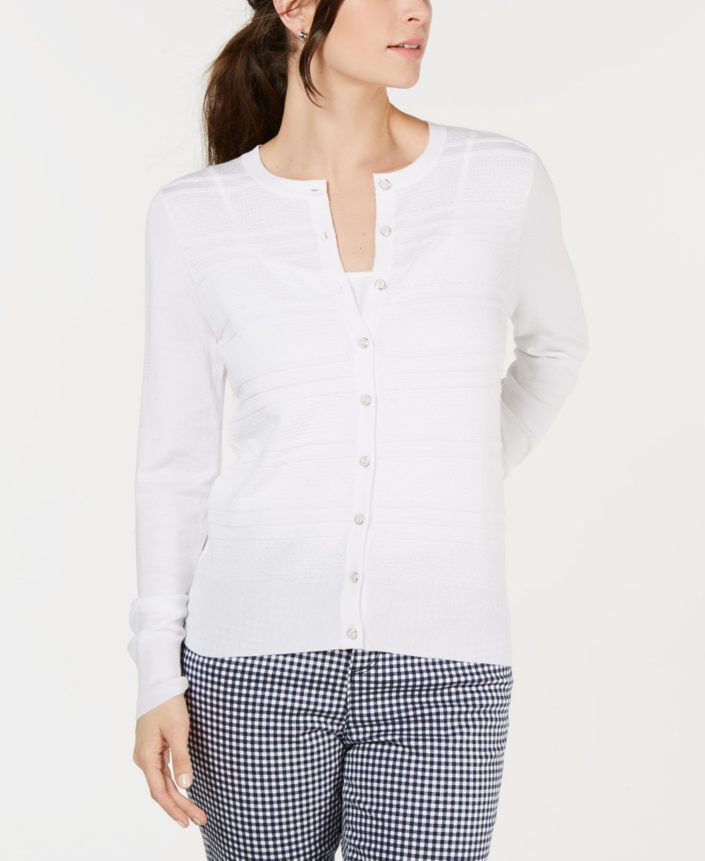 Cardigan texturizado feminino Charter Club, branco, tamanho pequeno