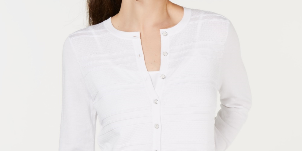 Cardigan texturizado feminino Charter Club, branco, tamanho pequeno