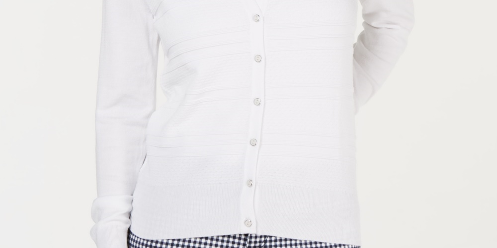 Cardigan texturizado feminino Charter Club, branco, tamanho pequeno