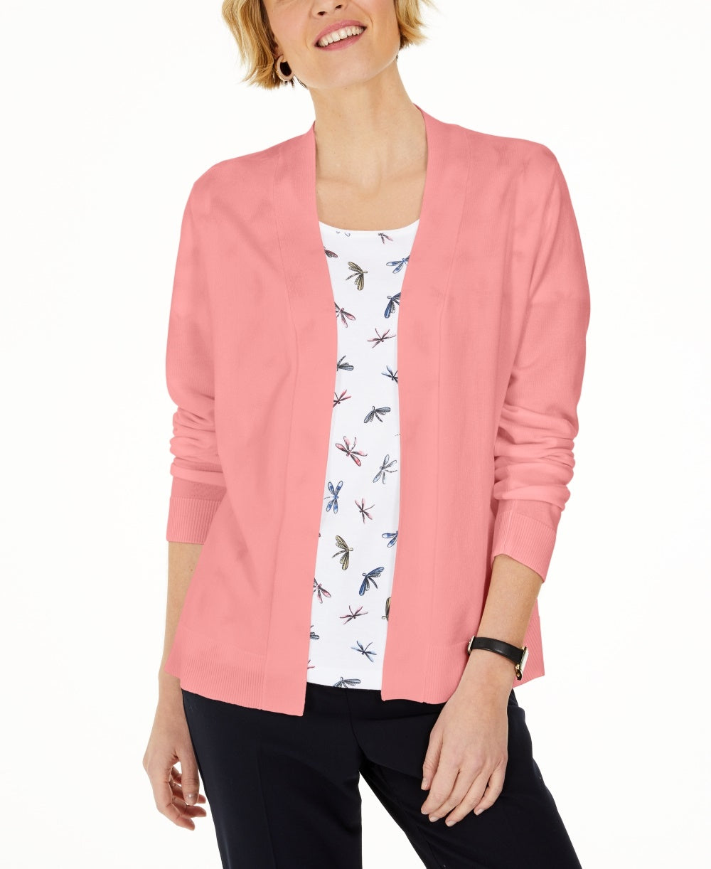 Karen Scott Cardigan Feminino Aberto na Frente Rosa Tamanho Grande