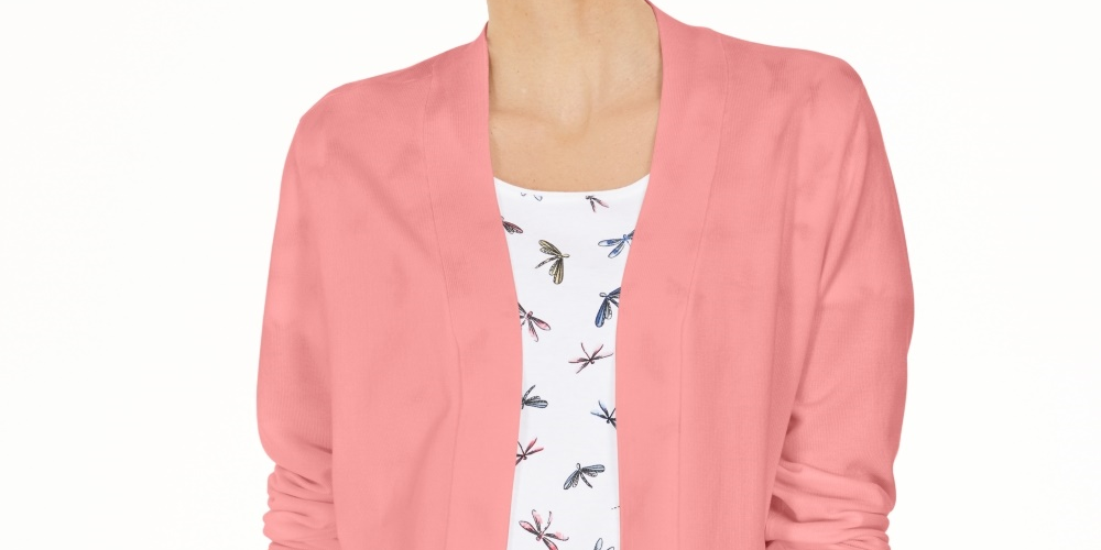 Karen Scott Cardigan Feminino Aberto na Frente Rosa Tamanho Grande