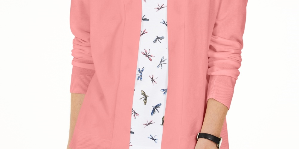 Karen Scott Cardigan Feminino Aberto na Frente Rosa Tamanho Grande