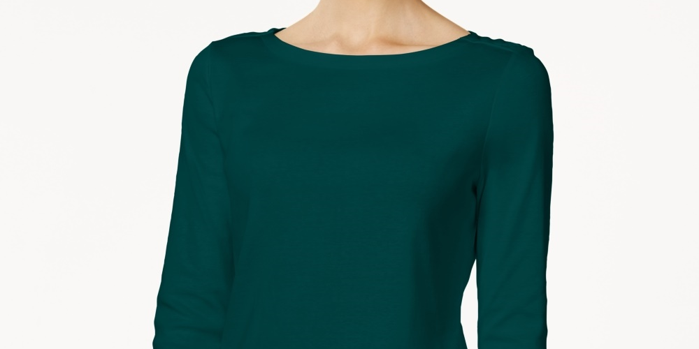 Charter Club Feminino Pima Cotton Gola Barco Botão Ombro Top Verde Tamanho XX-G