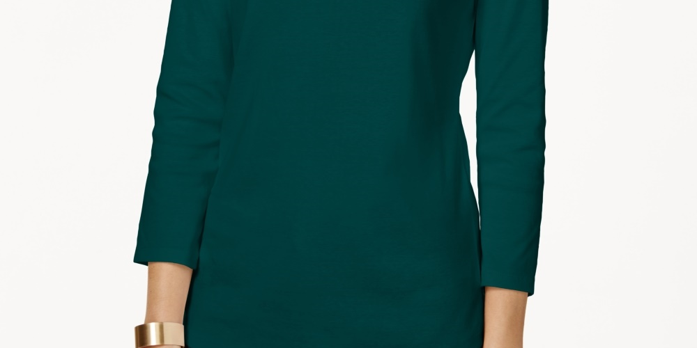 Charter Club Feminino Pima Cotton Gola Barco Botão Ombro Top Verde Tamanho XX-G