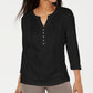 Karen Scott Top Henley Feminino com Renda Frontal Preto Tamanho X-S