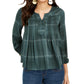 Blusa xadrez feminina com decote aberto, tamanho médio, verde, estilo &amp; co