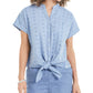 Camisa feminina Charter Club de algodão bordada com amarração frontal, azul, tamanho XX-G