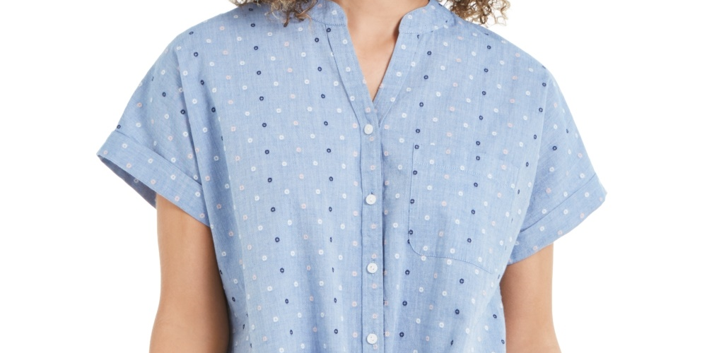 Camisa feminina Charter Club de algodão bordada com amarração frontal, azul, tamanho XX-G