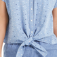 Camisa feminina Charter Club de algodão bordada com amarração frontal, azul, tamanho XX-G