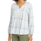 Blusa xadrez feminina estilo &amp; co com decote aberto, verde, tamanho pequeno