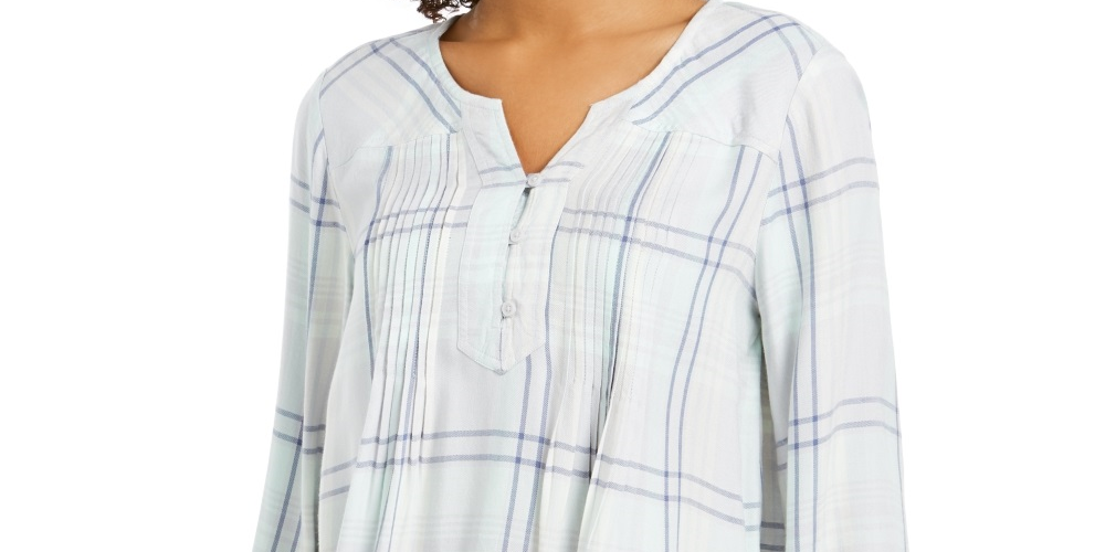 Blusa xadrez feminina estilo &amp; co com decote aberto, verde, tamanho pequeno