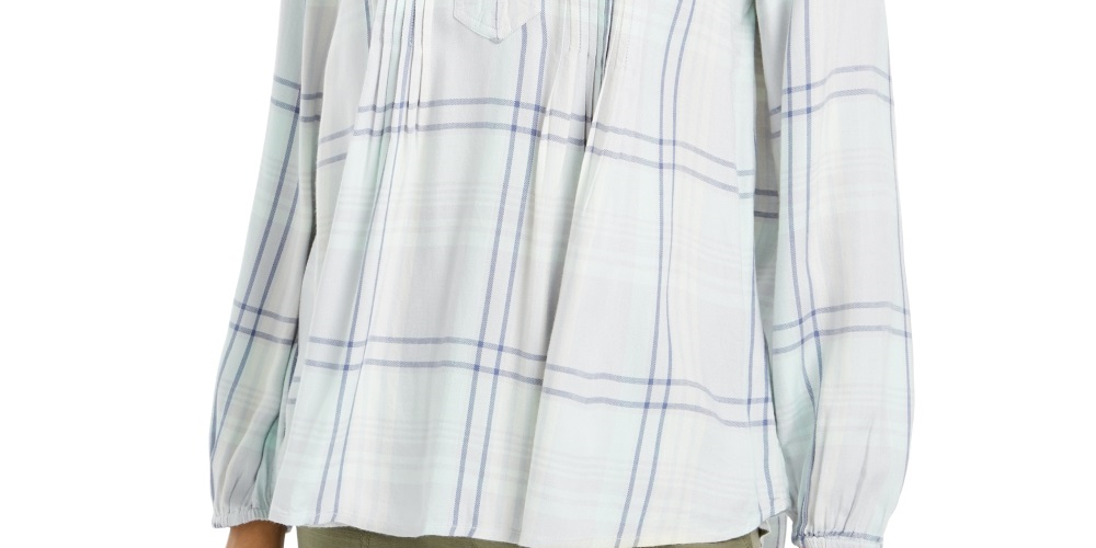 Blusa xadrez feminina estilo &amp; co com decote aberto, verde, tamanho pequeno