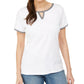 Karen Scott Blusa Feminina com Decote em V e Acabamento Contrastado, Branca, Tamanho P