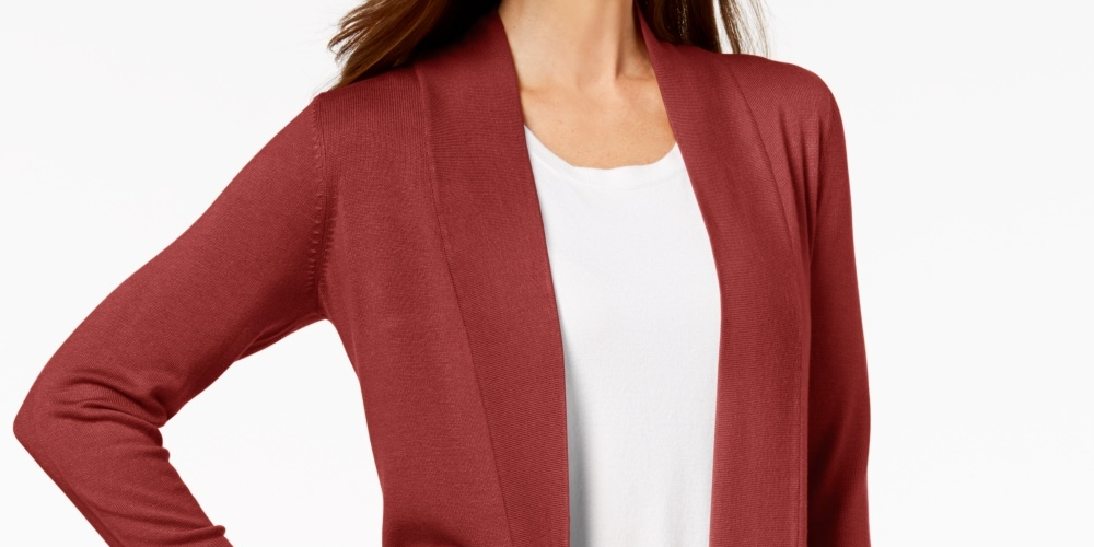 Cardigan feminino aberto na frente, tamanho XX-G, vermelho, da coleção JM