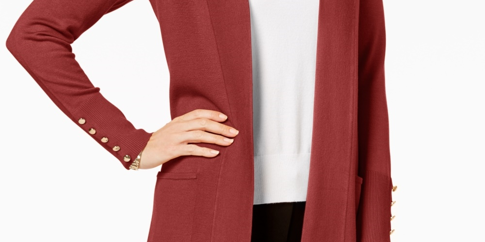 Cardigan feminino aberto na frente, tamanho XX-G, vermelho, da coleção JM