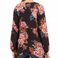 Top feminino estilo camponês com bainha de lenço estampado, preto, tamanho médio