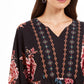 Top feminino estilo camponês com bainha de lenço estampado, preto, tamanho médio