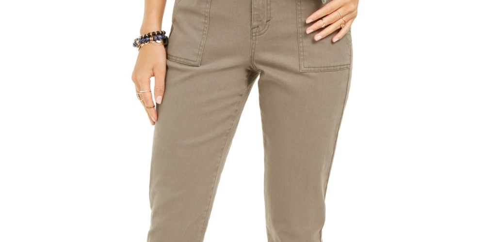 Calça jeans feminina com cinto e punho, tamanho 6, verde, da Style &amp; Co