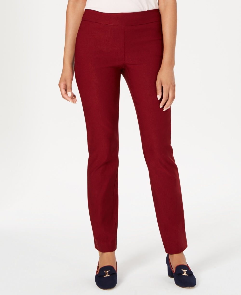 Calças femininas Charter Club Cambridge Skinny Pull-On com controle de barriga, tamanho 16, vinho