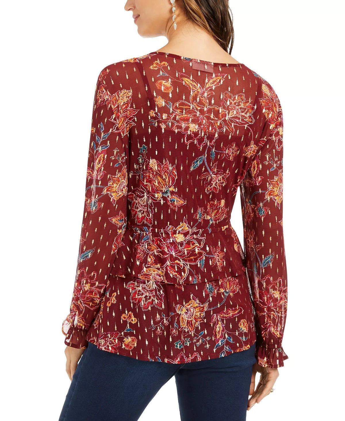 Top feminino com estampa e cordão na cintura, tamanho P, vermelho, estilo &amp; co