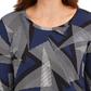 JM Collection Blusa feminina estampada com manga 3/4 e decote redondo, azul, tamanho X-S