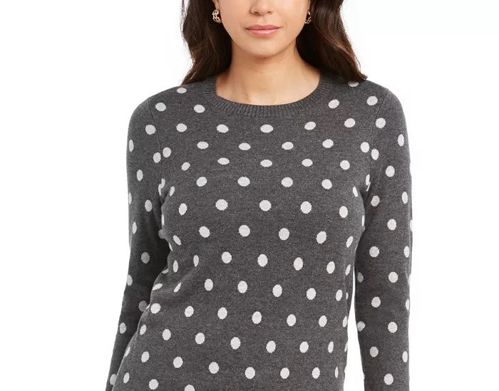 Suéter feminino Charter Club Petite Polka Dot cinza tamanho pequeno