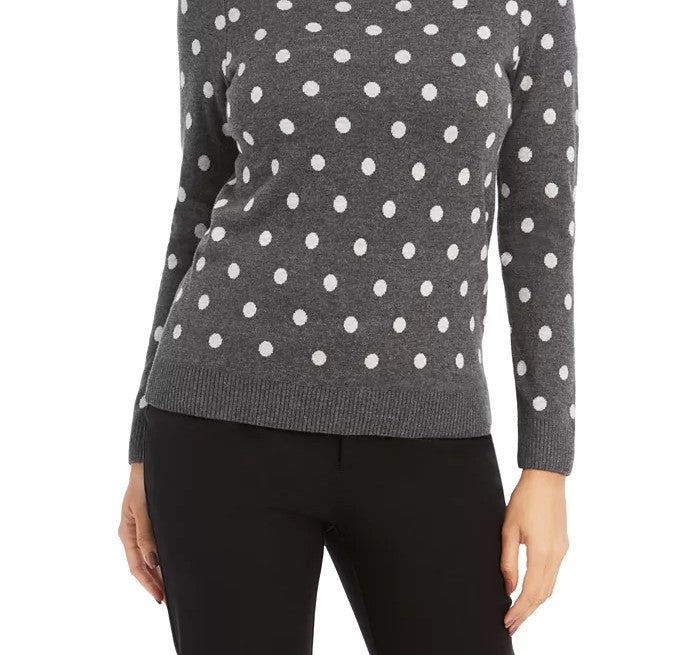Suéter feminino Charter Club Petite Polka Dot cinza tamanho pequeno