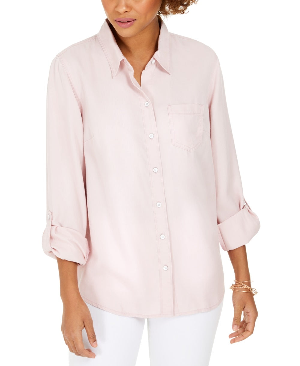 Camisa feminina de um bolso Style &amp; Co, rosa, tamanho grande