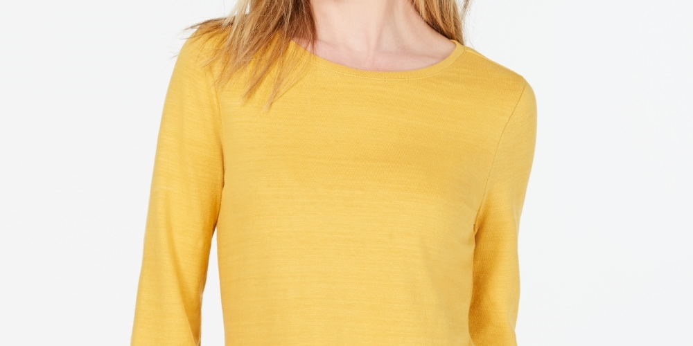 Top feminino Charter Club com acabamento em renda de algodão, amarelo, tamanho extragrande