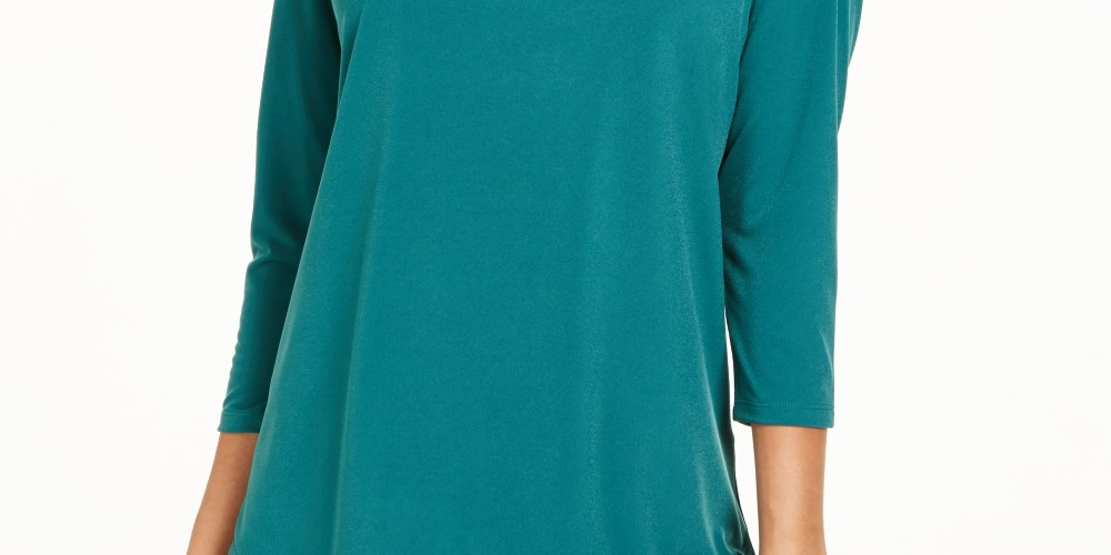 Top feminino com decote redondo e manga 3/4 da coleção JM, verde, tamanho PS