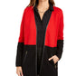 Cardigan feminino Charter Club com acabamento em couro sintético e blocos de cores, vermelho, tamanho PXL